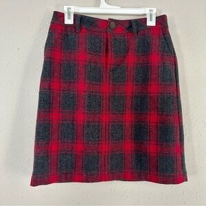 🦋 Eddie Bauer Grey and Red Plaid Wool A-Line Mini Skirt Size 4